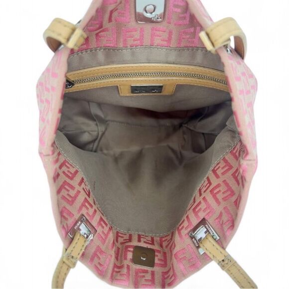 Rare Vintage FENDI Pink Monogram FF Zucca Logo Embossed Canvas Top Handl… - Picture 11 of 14